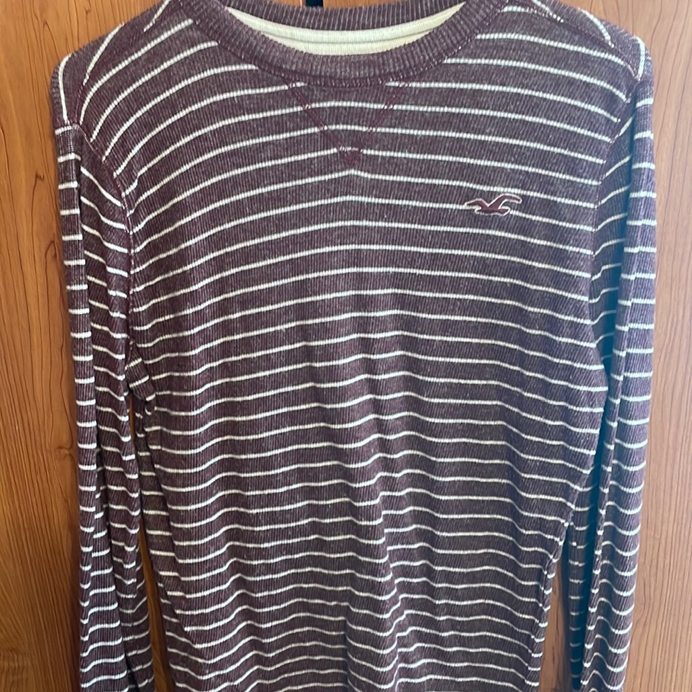 Hollister Long Sleeve Light Sweater Maroon With White Stripes Size S